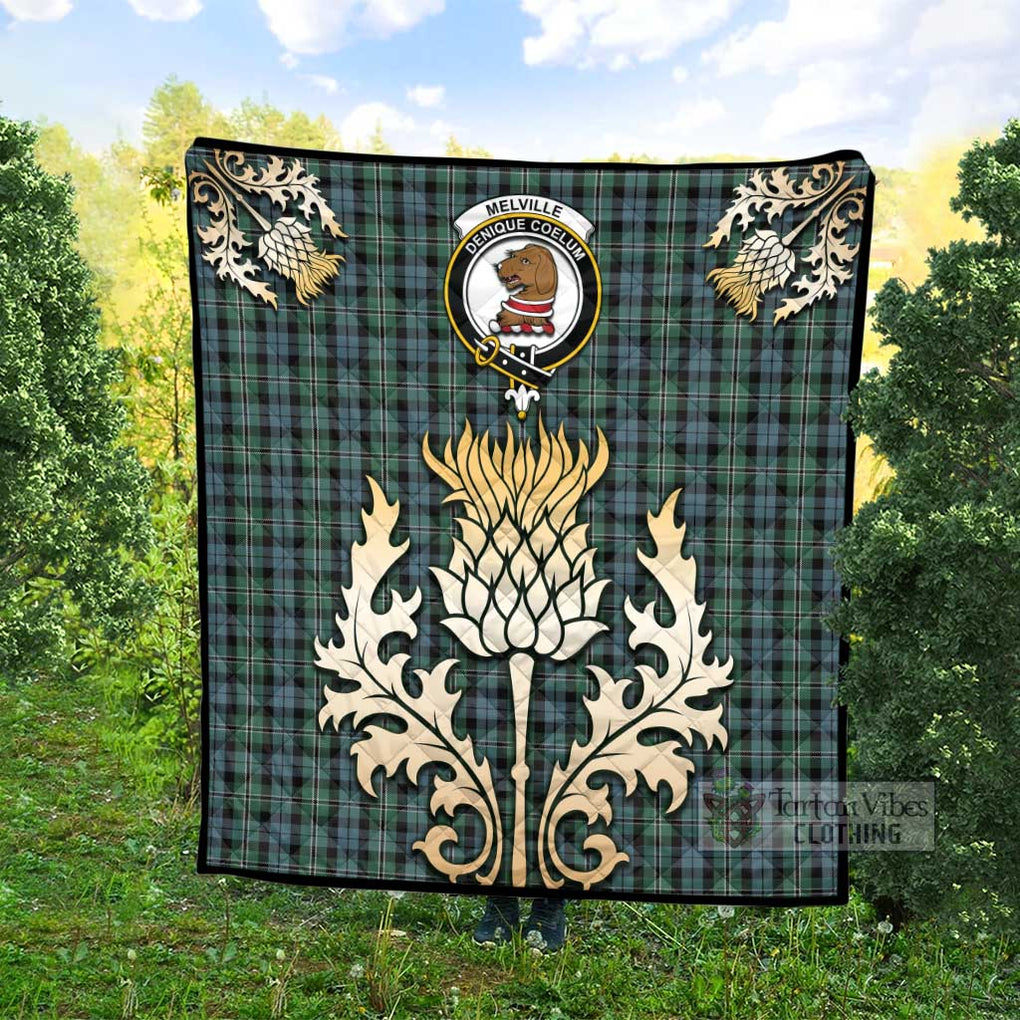 Tartan Vibes Clothing Melville Tartan Quilt with Family Crest and Golden Thistle Style