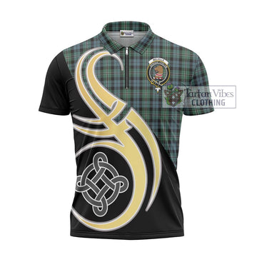 Melville Tartan Zipper Polo Shirt with Family Crest and Celtic Symbol Style