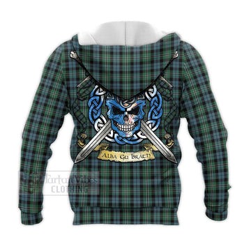 Melville Tartan Knitted Hoodie with Family Crest Celtic Skull Style