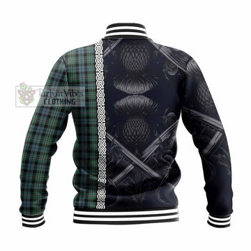 Melville Tartan Baseball Jacket with Family Crest Cross Sword Thistle Celtic Vibes - Tartan Vibes Clothing