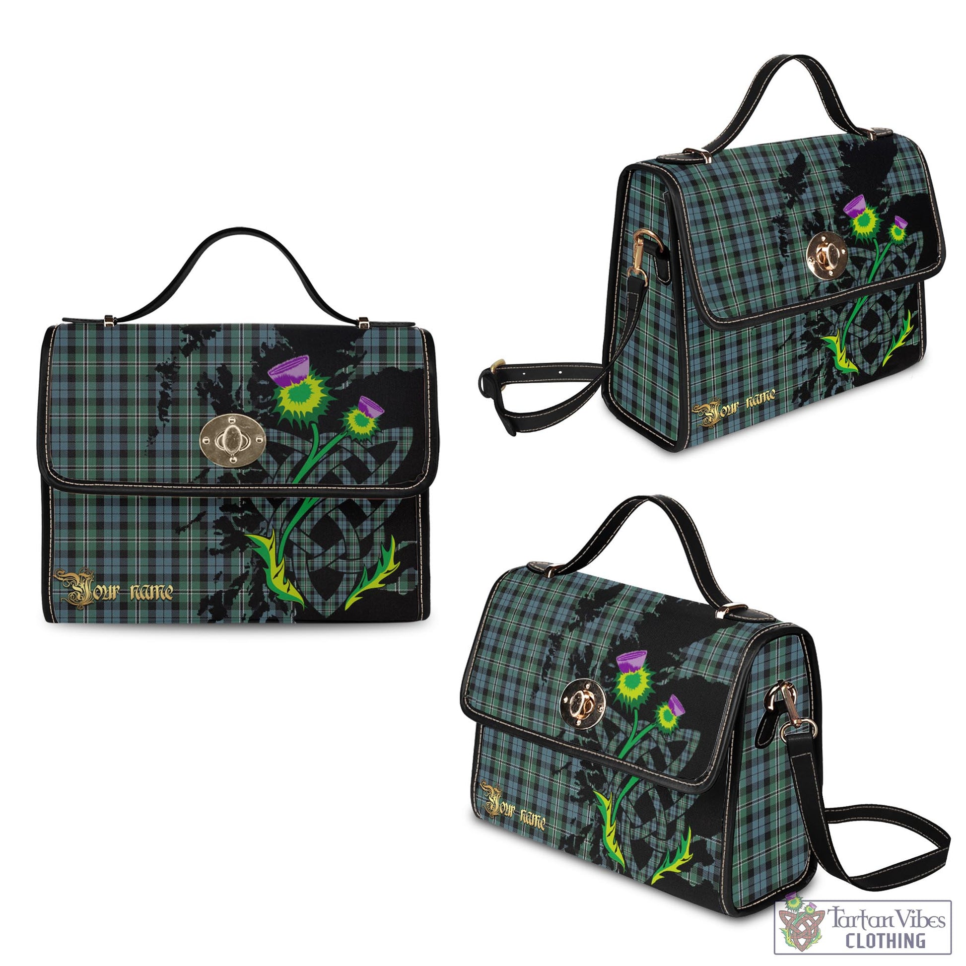 Tartan Vibes Clothing Melville Tartan Waterproof Canvas Bag with Scotland Map and Thistle Celtic Accents