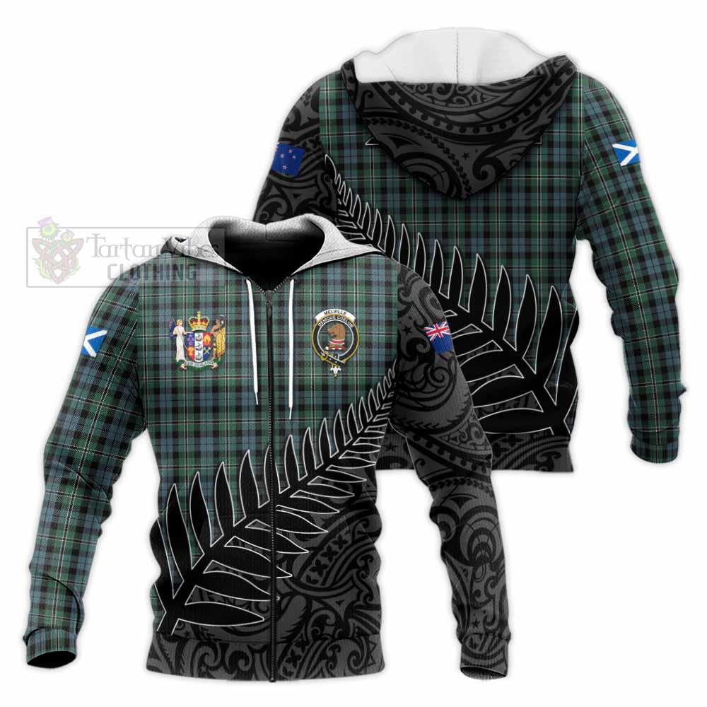 Tartan Vibes Clothing Melville Crest Tartan Knitted Hoodie with New Zealand Silver Fern Half Style