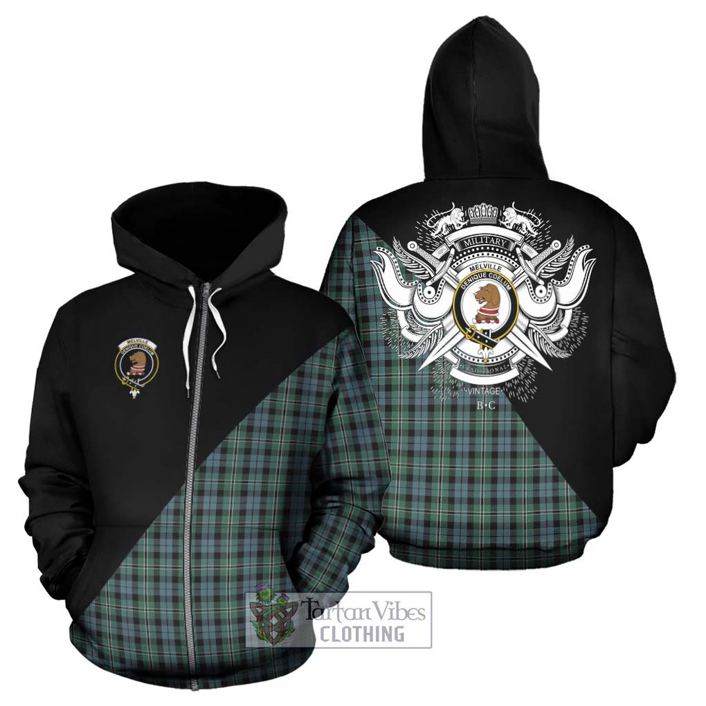 Melville Tartan Hoodie with Family Crest and Military Logo Style - Tartanvibesclothing Shop