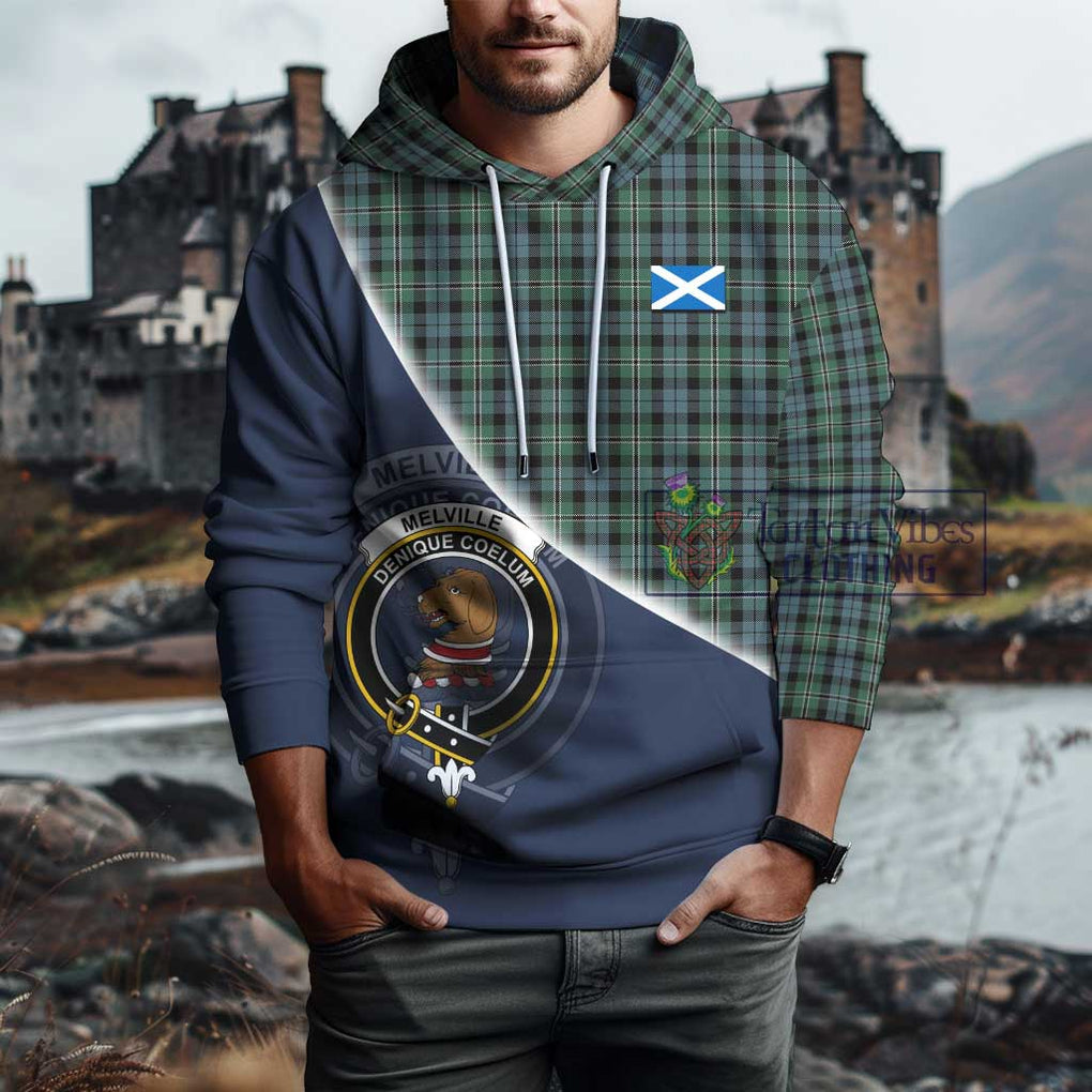 Melville Tartan Hoodie with Personalised National Flag and Family Crest Half Style - Tartanvibesclothing Shop