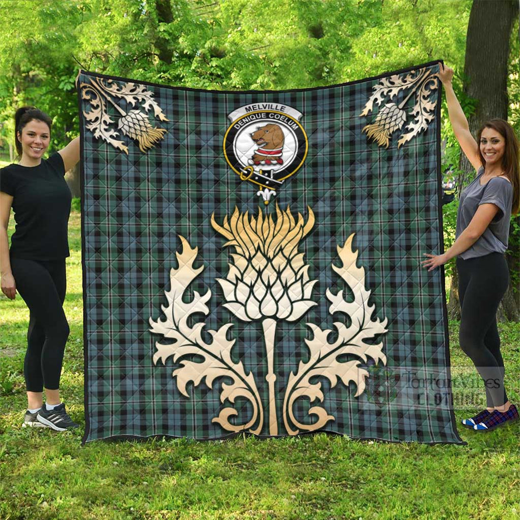 Tartan Vibes Clothing Melville Tartan Quilt with Family Crest and Golden Thistle Style