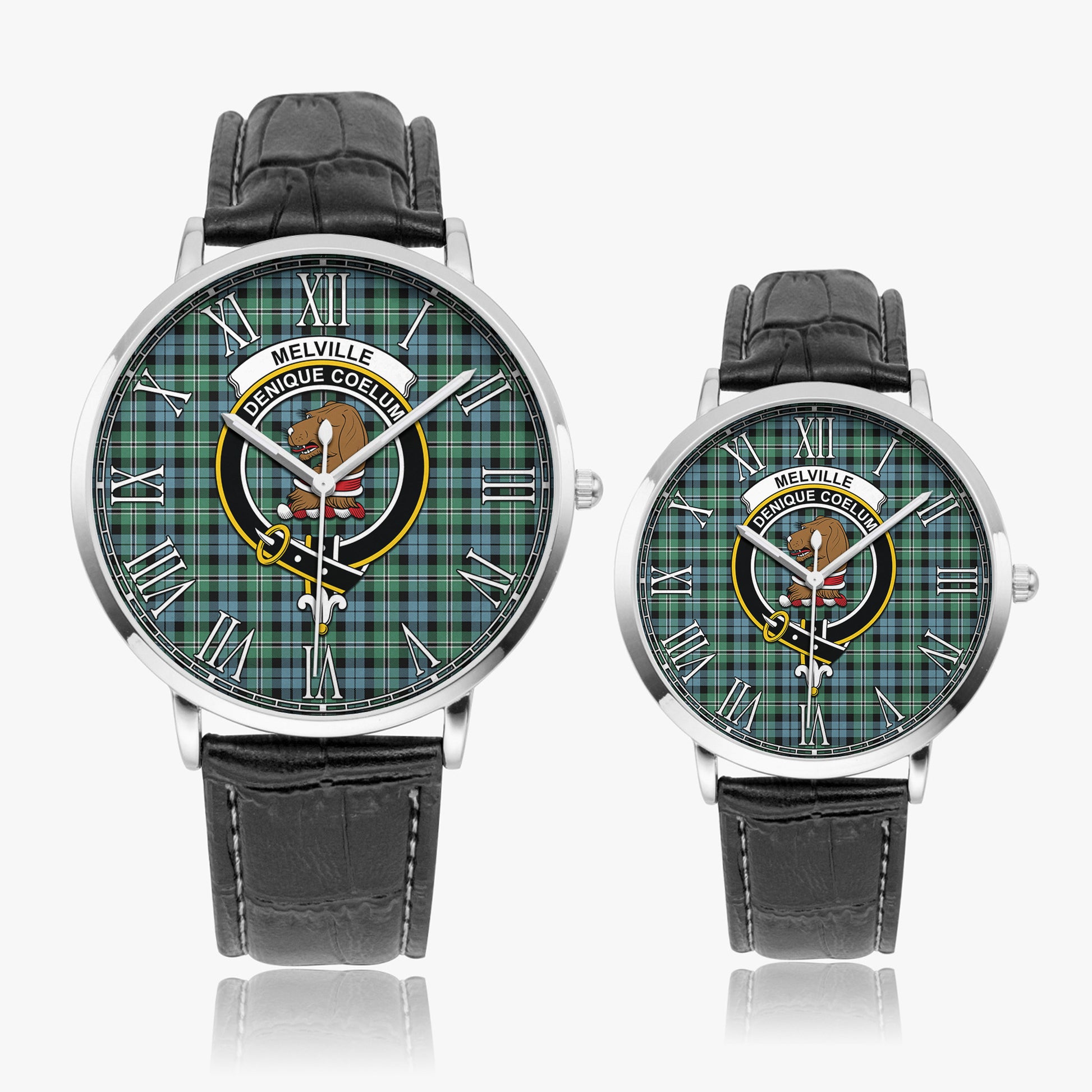 Melville Ancient Tartan Family Crest Leather Strap Quartz Watch - Tartanvibesclothing