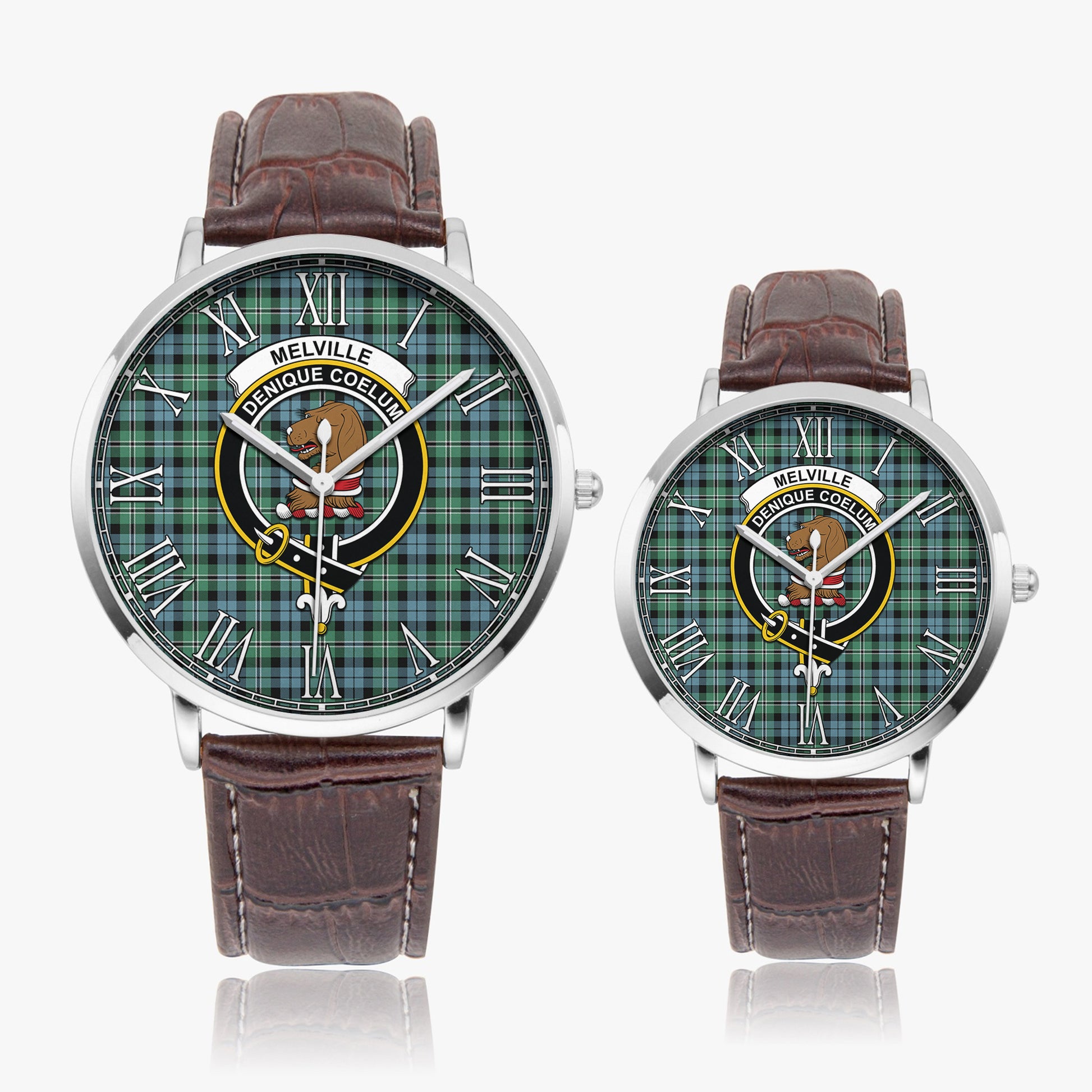 Melville Ancient Tartan Family Crest Leather Strap Quartz Watch - Tartanvibesclothing