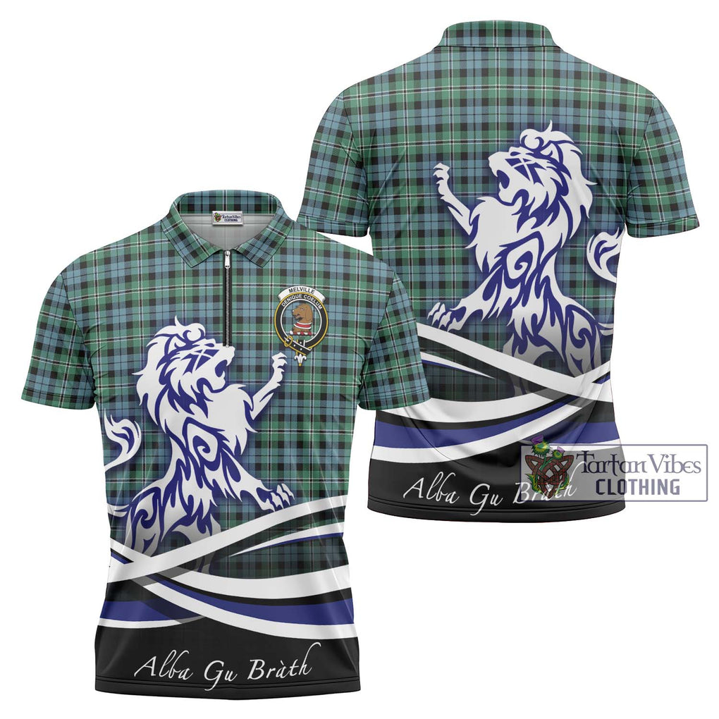 Melville Ancient Tartan Zipper Polo Shirt with Alba Gu Brath Regal Lion Emblem Unisex - Tartanvibesclothing Shop