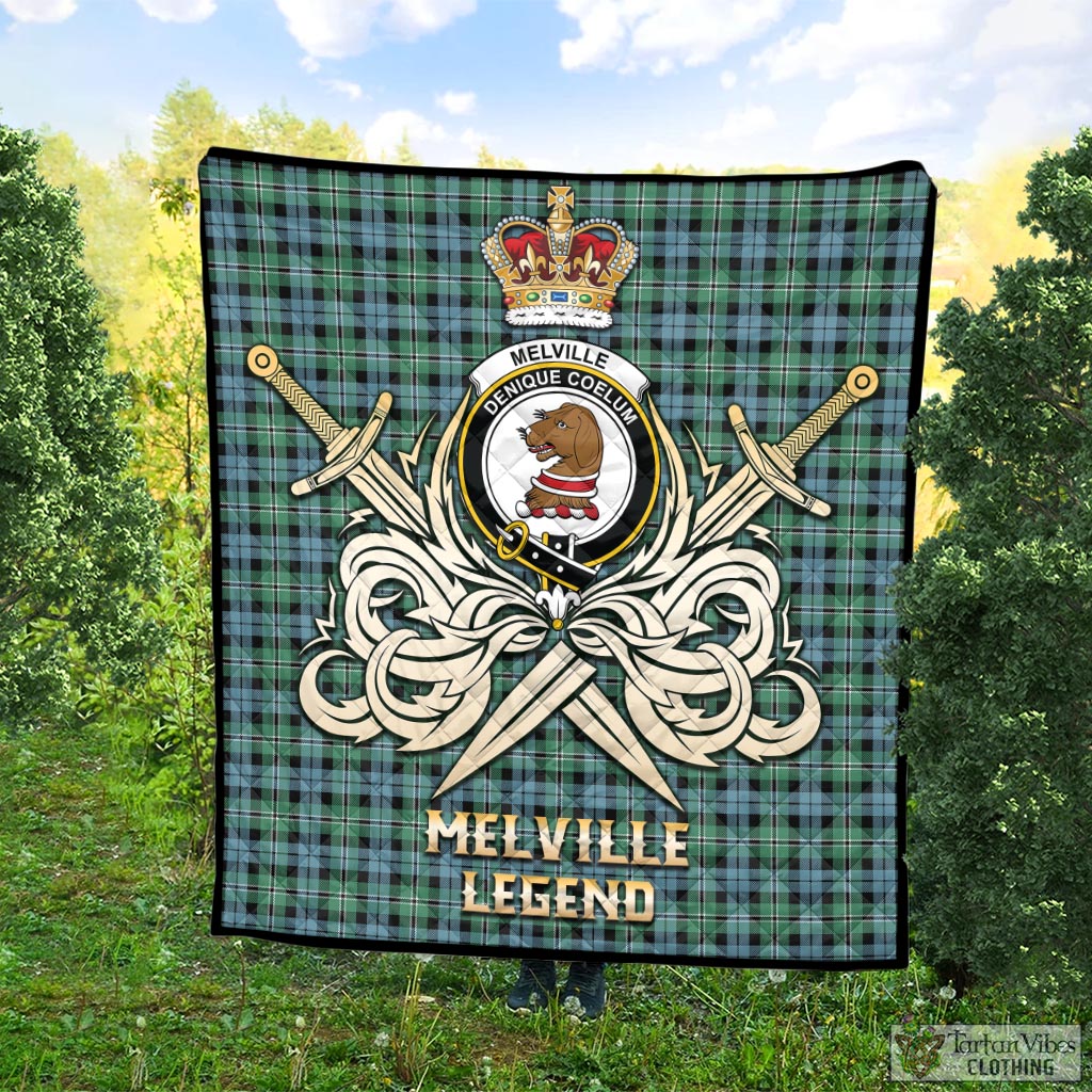 Tartan Vibes Clothing Melville Ancient Tartan Quilt with Clan Crest and the Golden Sword of Courageous Legacy