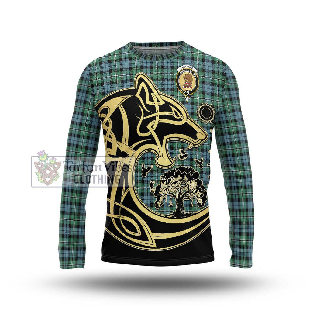 Melville Ancient Tartan Long Sleeve T-Shirt with Family Crest Celtic Wolf Style Unisex - Tartan Vibes Clothing