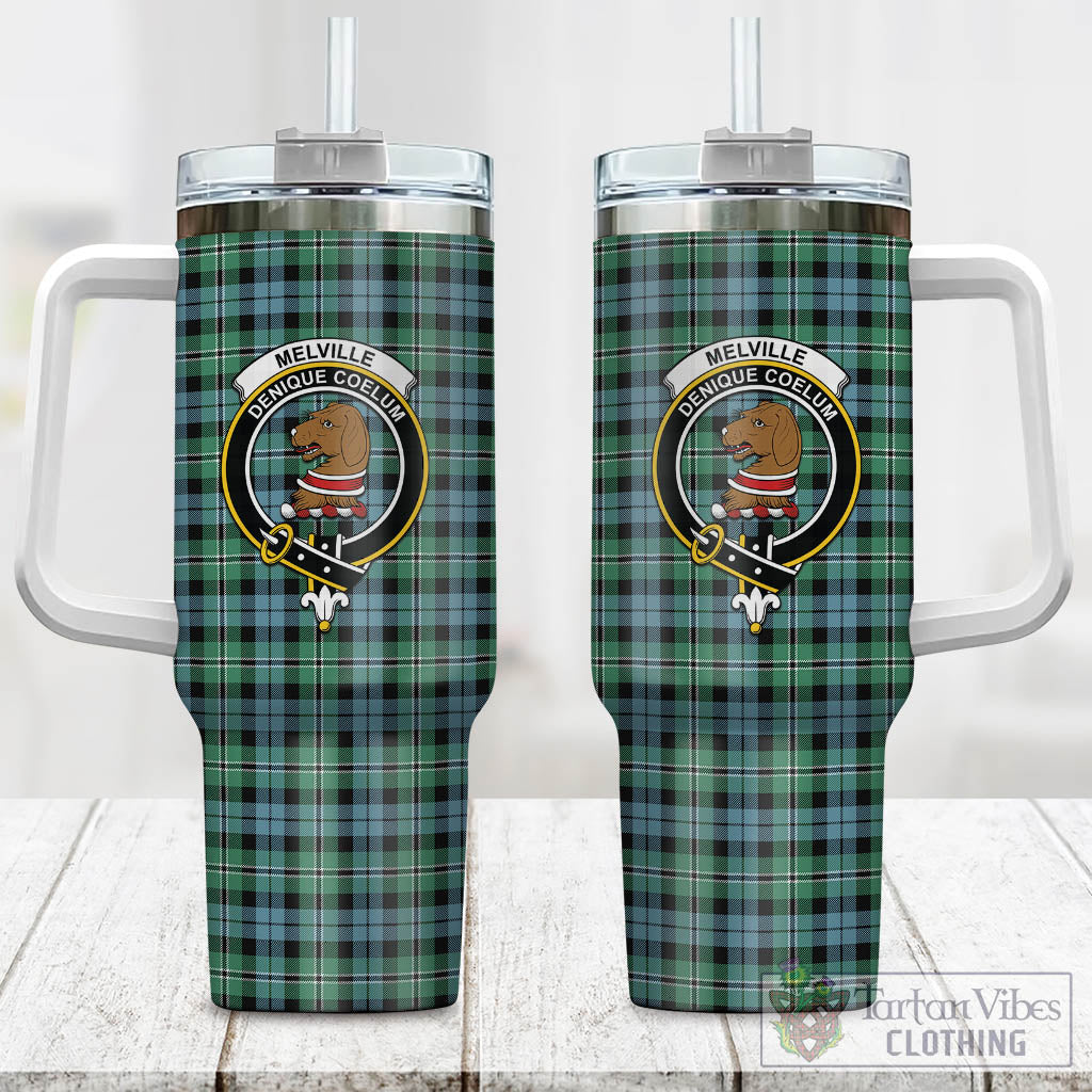 Tartan Vibes Clothing Melville Ancient Tartan and Family Crest Tumbler with Handle