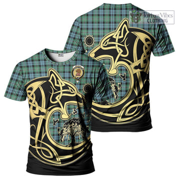 Melville Ancient Tartan T-Shirt with Family Crest Celtic Wolf Style