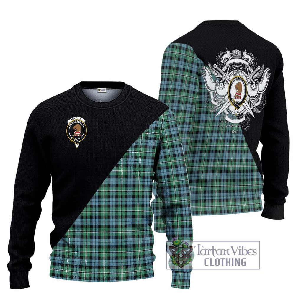 Melville Ancient Tartan Knitted Sweater with Family Crest and Military Logo Style Unisex - Tartanvibesclothing Shop