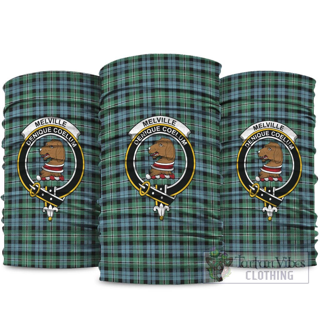 Melville Ancient Tartan Neck Gaiters, Tartan Bandanas, Tartan Head Band with Family Crest