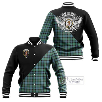 Melville Ancient Tartan Baseball Jacket with Family Crest and Military Logo Style