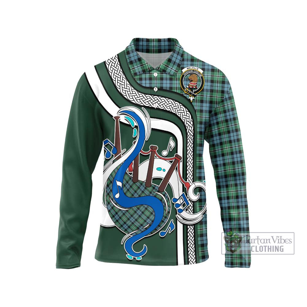 Tartan Vibes Clothing Melville Ancient Tartan Long Sleeve Polo Shirt with Epic Bagpipe Style