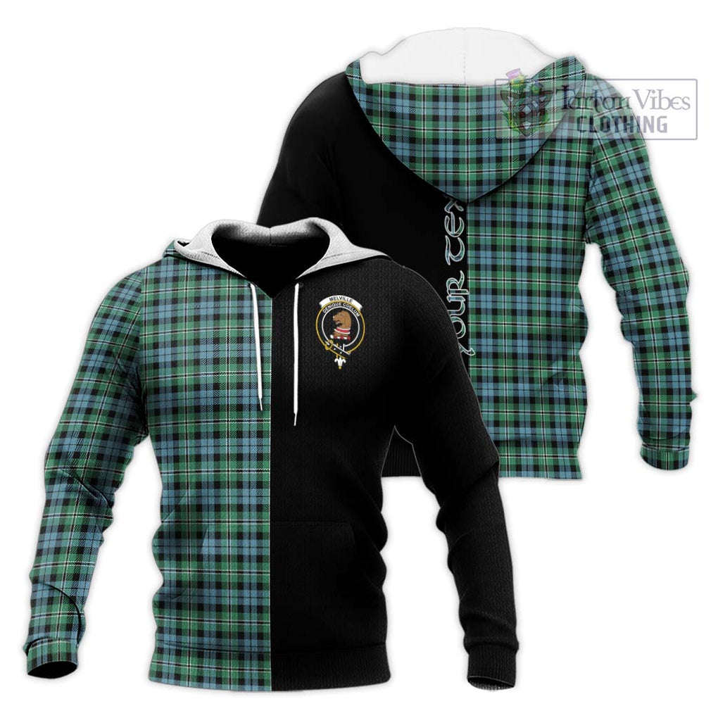 Melville Ancient Tartan Knitted Hoodie with Family Crest and Half Of Me Style Unisex Knitted Pullover Hoodie - Tartanvibesclothing Shop