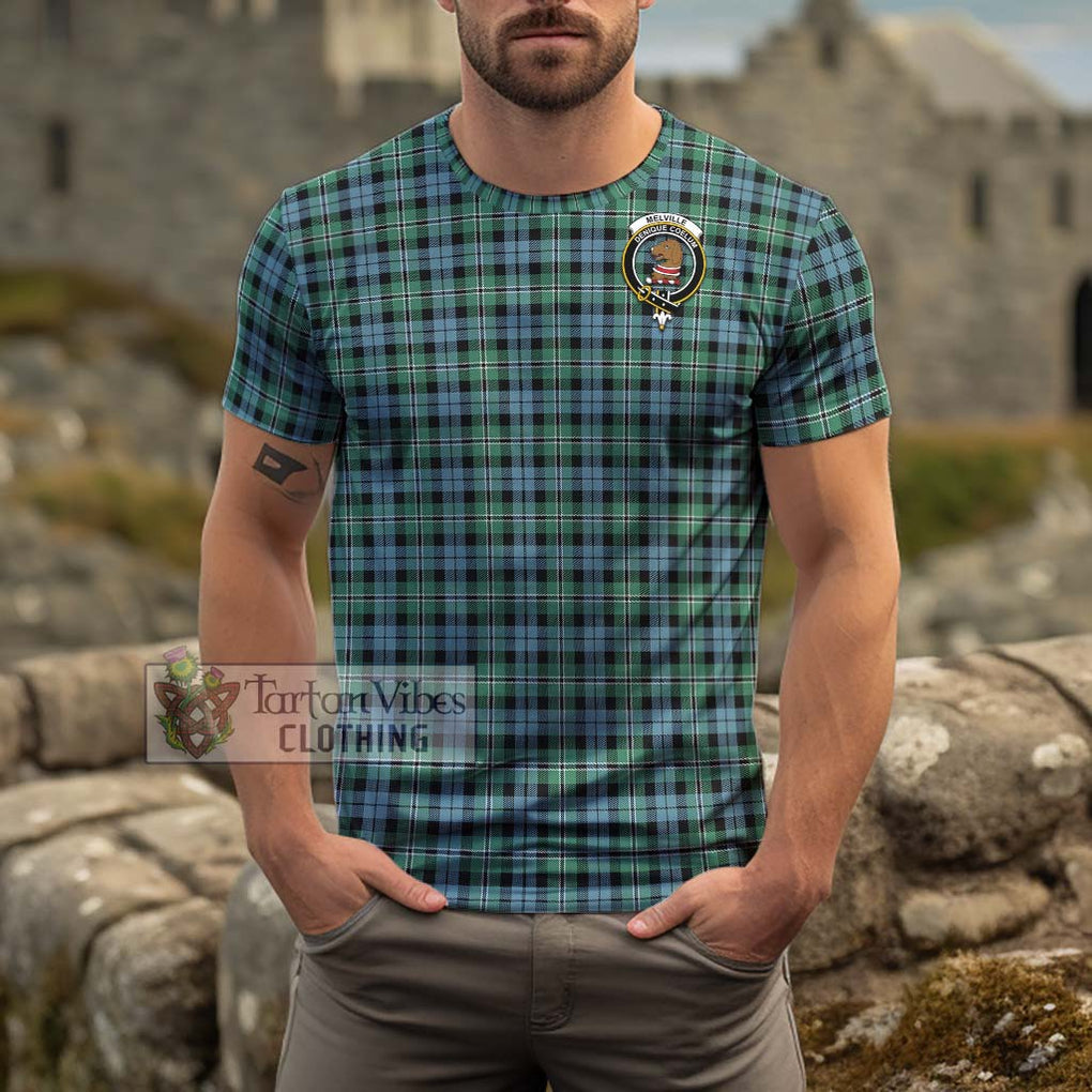 Melville Ancient Tartan Cotton T-Shirt with Family Crest Men's Shirt - Tartanvibesclothing Shop