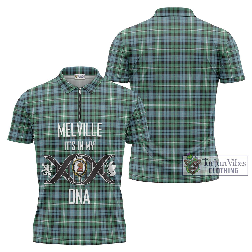 Melville Ancient Tartan Zipper Polo Shirt with Family Crest DNA In Me Style Unisex - Tartanvibesclothing Shop