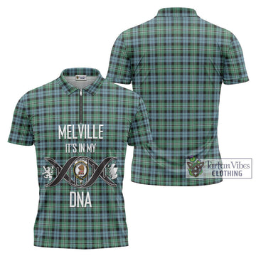 Melville Ancient Tartan Zipper Polo Shirt with Family Crest DNA In Me Style