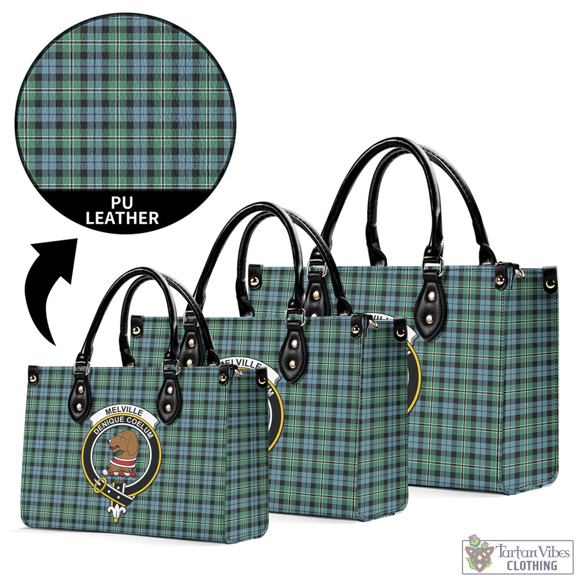 Tartan Vibes Clothing Melville Ancient Tartan Luxury Leather Handbags with Family Crest