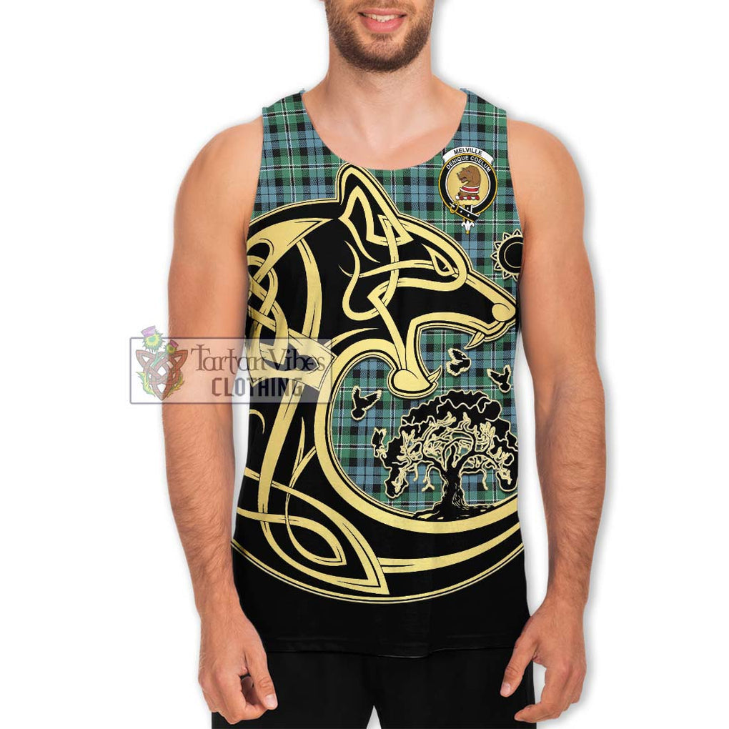 Melville Ancient Tartan Men's Tank Top with Family Crest Celtic Wolf Style Men - Tartan Vibes Clothing