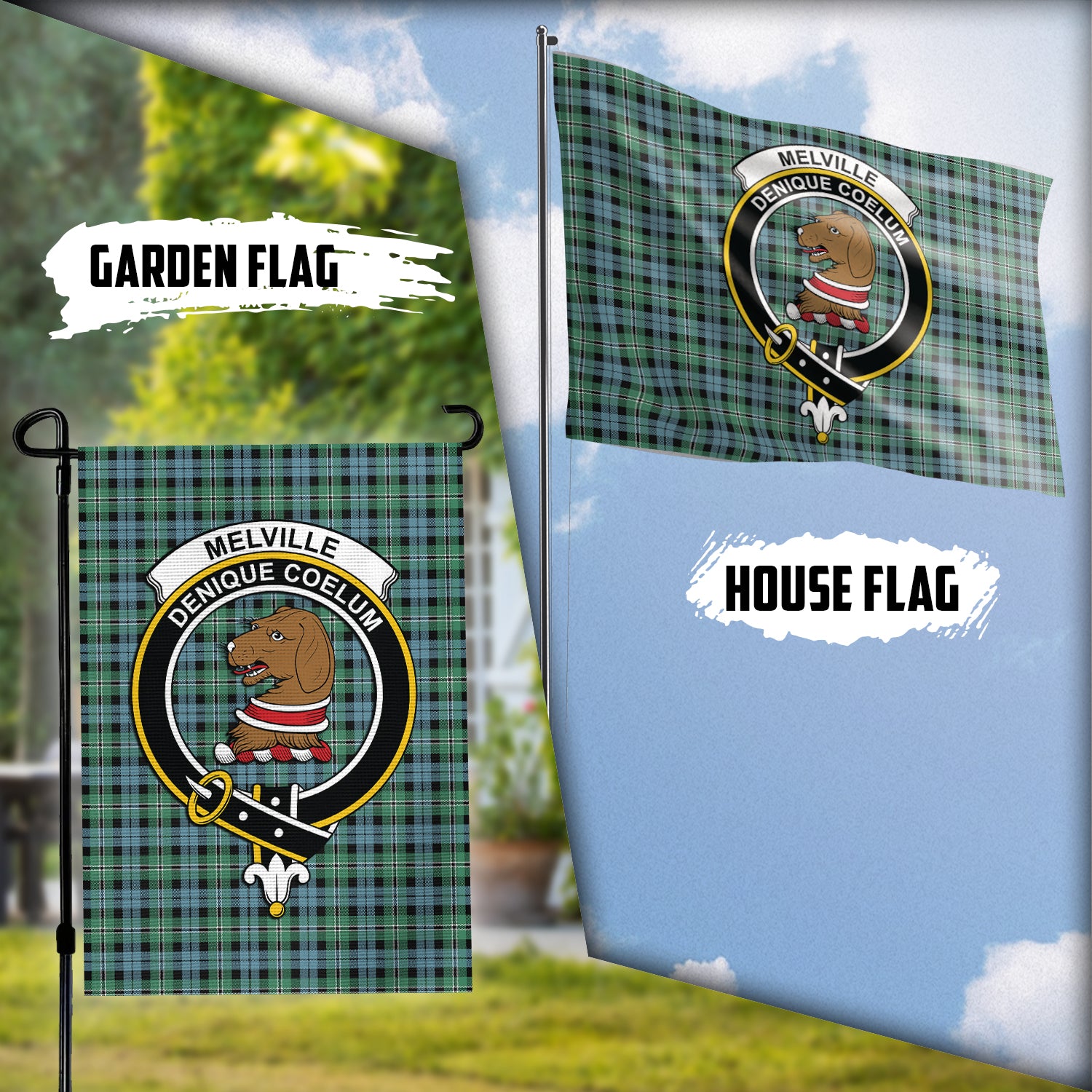 Melville Ancient Tartan Flag with Family Crest Garden Flag (Vertical) - Tartan Vibes Clothing