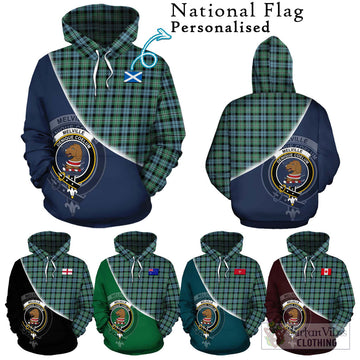 Melville Ancient Tartan Hoodie with Personalised National Flag and Family Crest Half Style