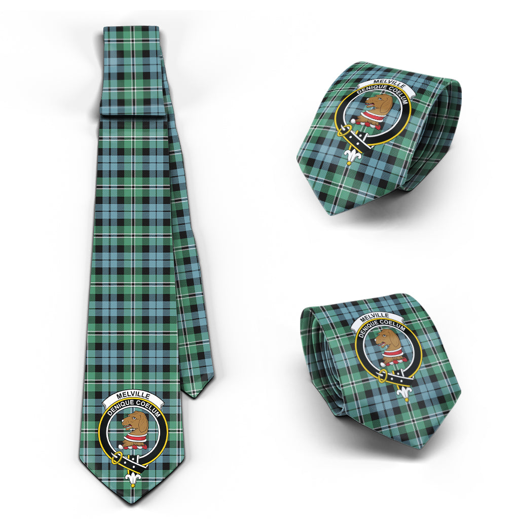 Melville Ancient Tartan Classic Necktie with Family Crest Necktie One Size - Tartan Vibes Clothing