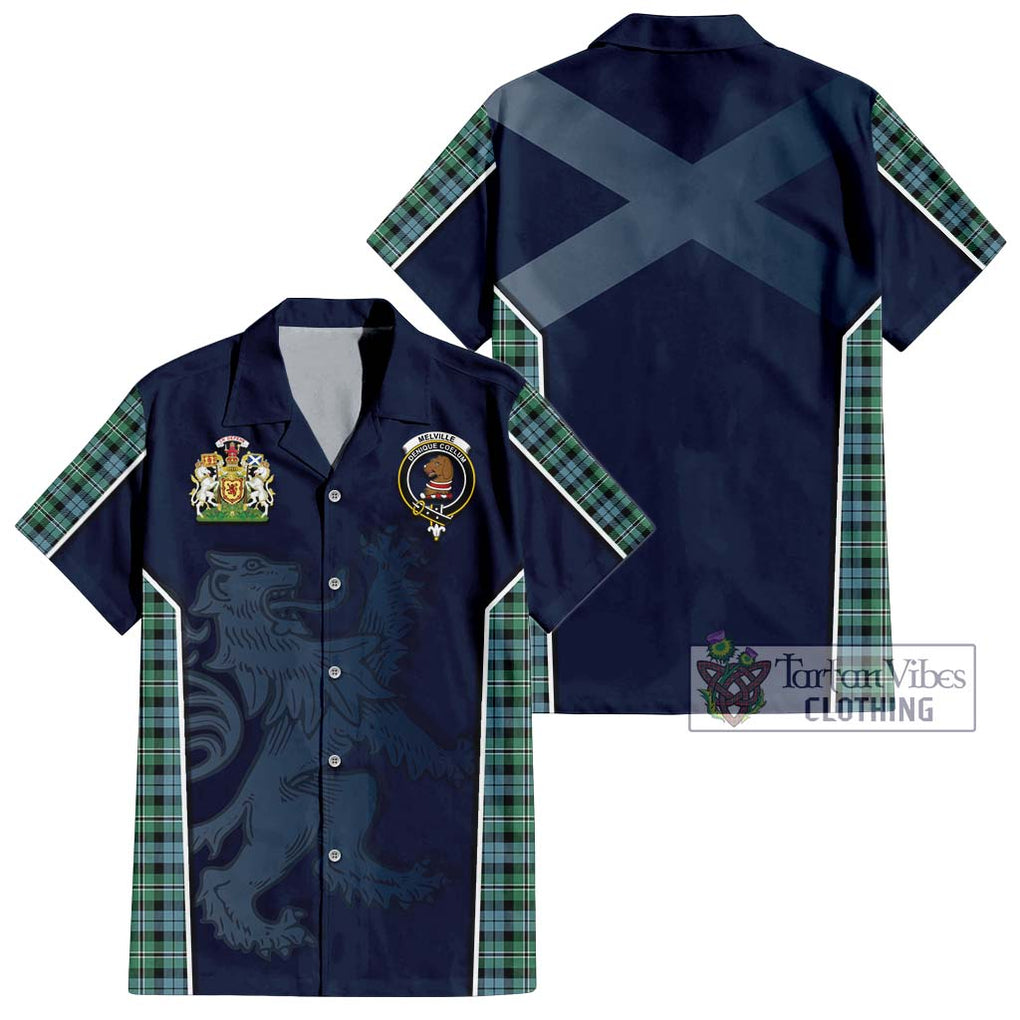 Melville Ancient Tartan Short Sleeve Button Shirt with Family Crest and Lion Rampant Vibes Sport Style Kid - Tartan Vibes Clothing