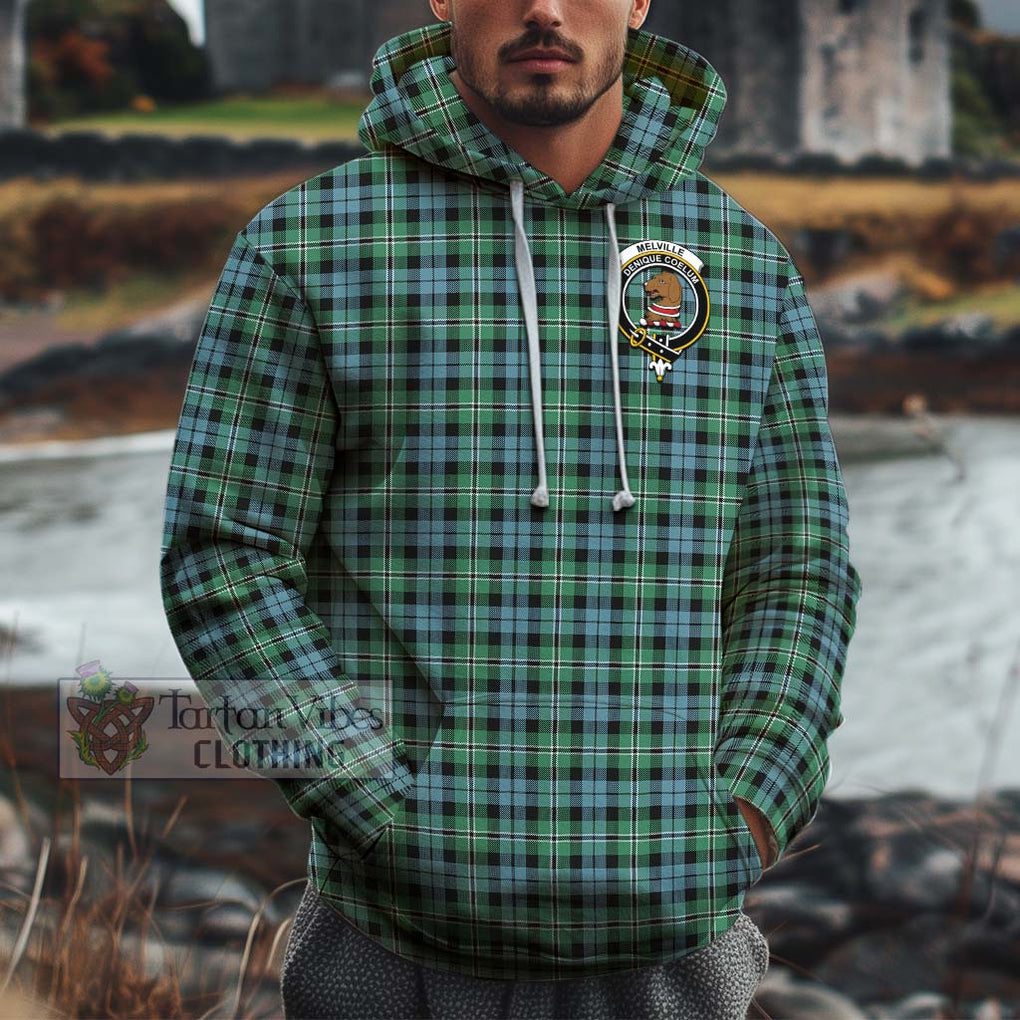 Melville Ancient Tartan Cotton Hoodie with Family Crest Pullover Hoodie XS - Tartan Vibes Clothing