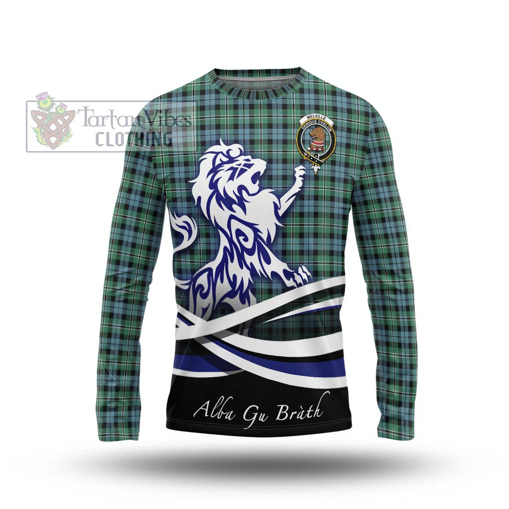 Melville Ancient Tartan Long Sleeve T-Shirt with Alba Gu Brath Regal Lion Emblem Unisex - Tartanvibesclothing Shop