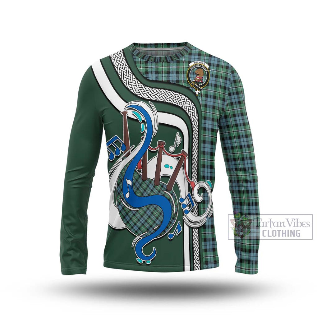 Tartan Vibes Clothing Melville Ancient Tartan Long Sleeve T-Shirt with Epic Bagpipe Style