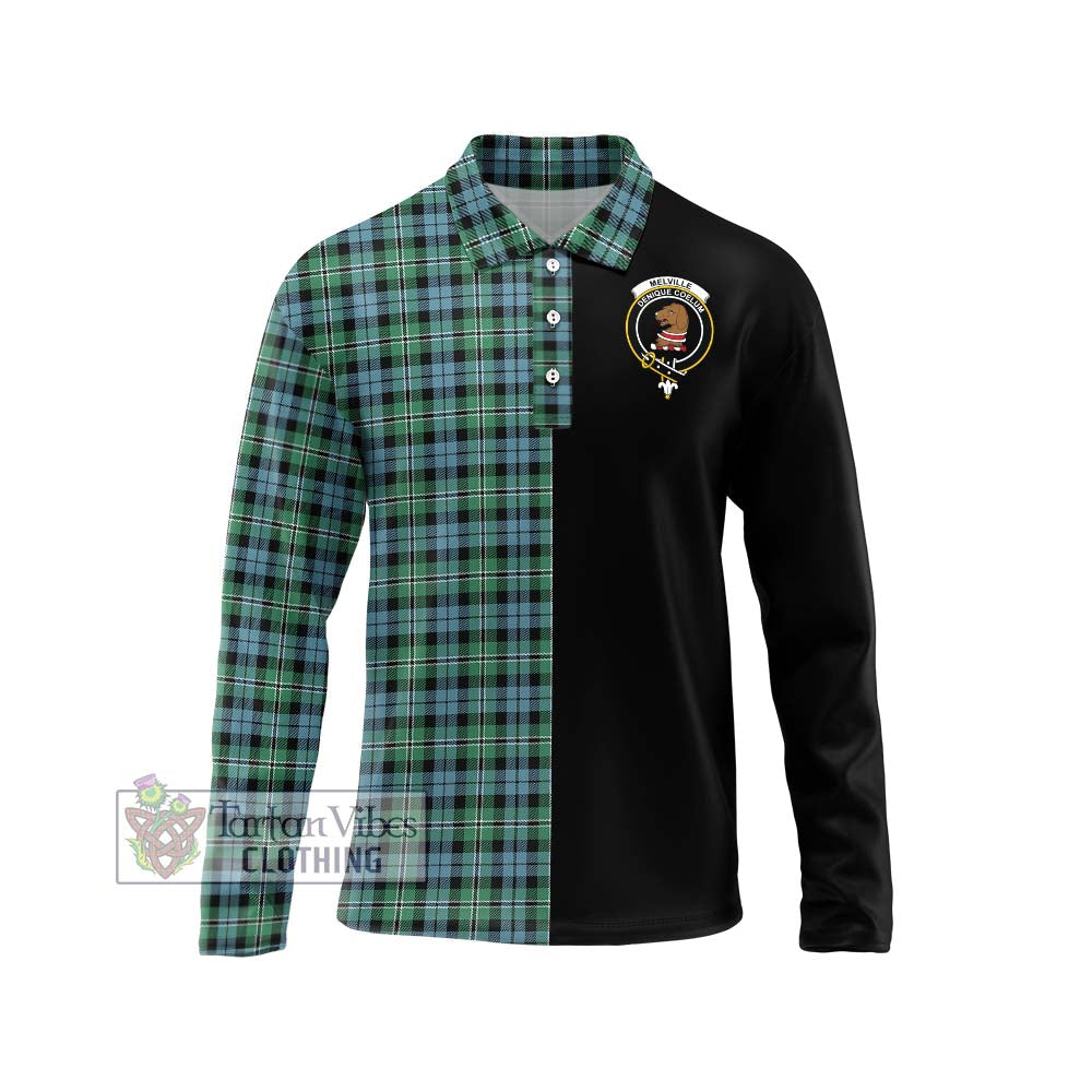 Melville Ancient Tartan Long Sleeve Polo Shirt with Family Crest and Half Of Me Style Unisex - Tartanvibesclothing Shop