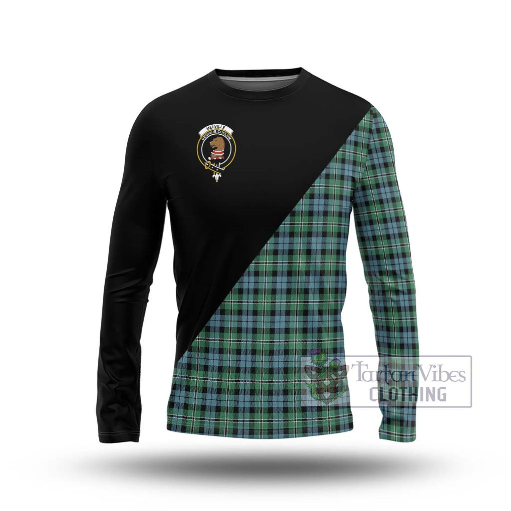 Melville Ancient Tartan Long Sleeve T-Shirt with Family Crest and Military Logo Style Unisex - Tartanvibesclothing Shop