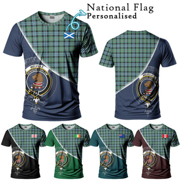 Melville Ancient Tartan T-Shirt with Personalised National Flag and Family Crest Half Style