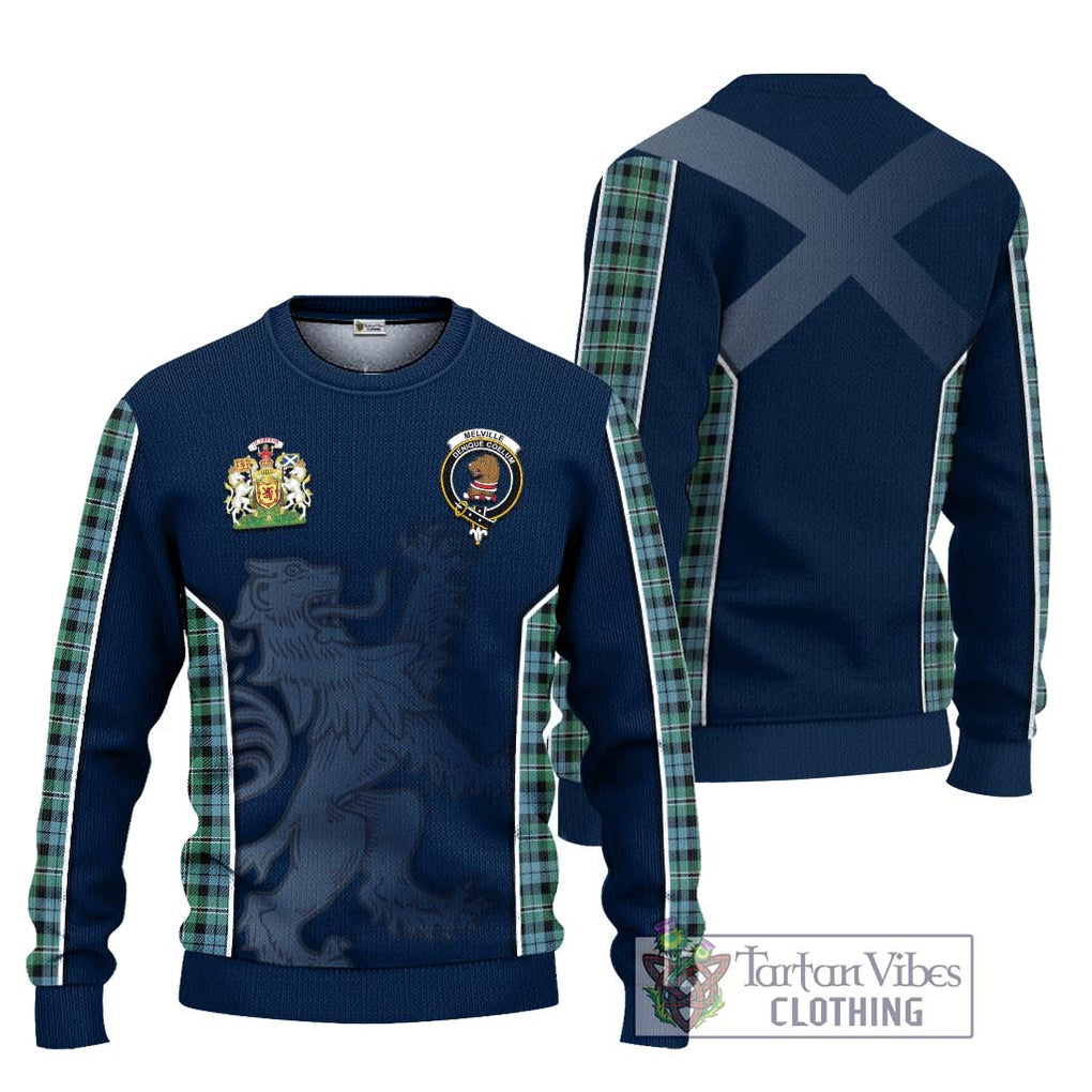 Melville Ancient Tartan Knitted Sweater with Family Crest and Lion Rampant Vibes Sport Style Unisex - Tartan Vibes Clothing