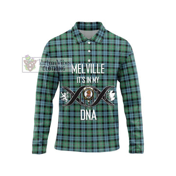 Melville Ancient Tartan Long Sleeve Polo Shirt with Family Crest DNA In Me Style