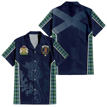 Melville Ancient Tartan Short Sleeve Button Up Shirt with Family Crest and Scottish Thistle Vibes Sport Style