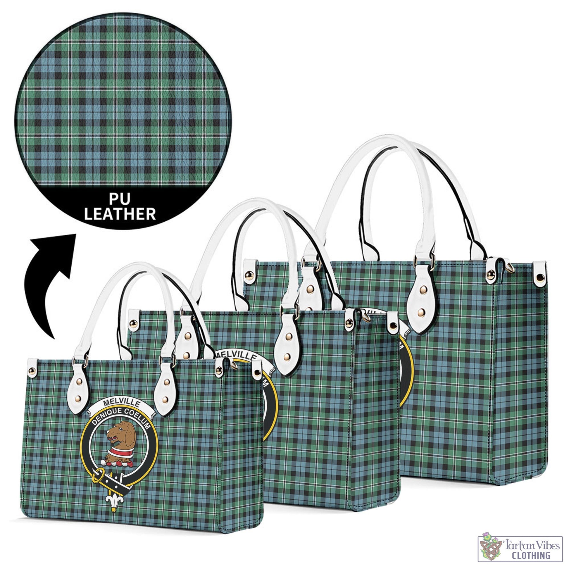 Tartan Vibes Clothing Melville Ancient Tartan Luxury Leather Handbags with Family Crest