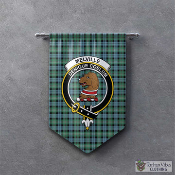 Melville Ancient Tartan Gonfalon, Tartan Banner with Family Crest