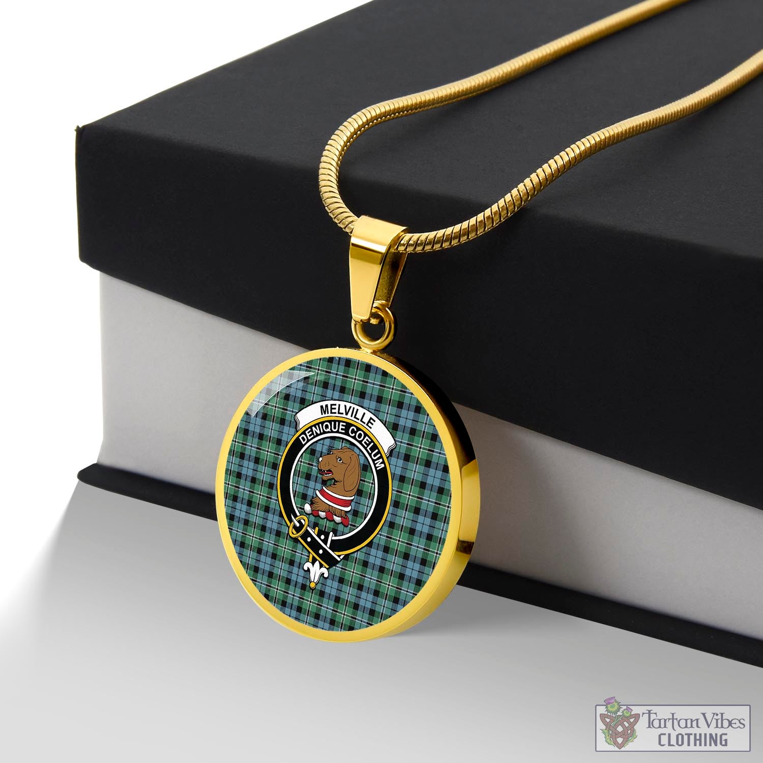 Tartan Vibes Clothing Melville Ancient Tartan Circle Necklace with Family Crest