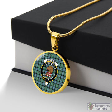 Melville Ancient Tartan Circle Necklace with Family Crest