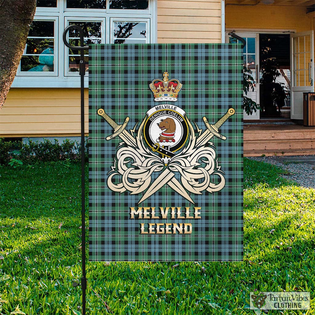 Tartan Vibes Clothing Melville Ancient Tartan Flag with Clan Crest and the Golden Sword of Courageous Legacy