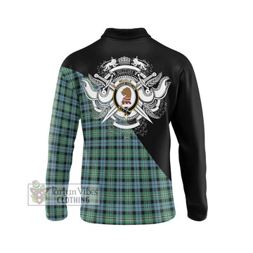 Melville Ancient Tartan Long Sleeve Polo Shirt with Family Crest and Military Logo Style