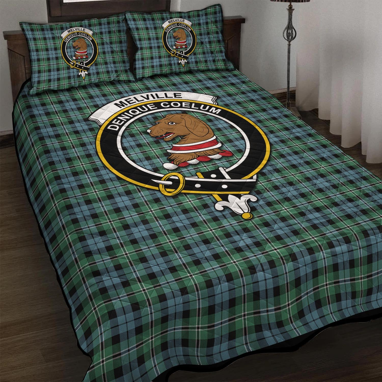 Melville Ancient Tartan Quilt Bed Set with Family Crest - Tartan Vibes Clothing