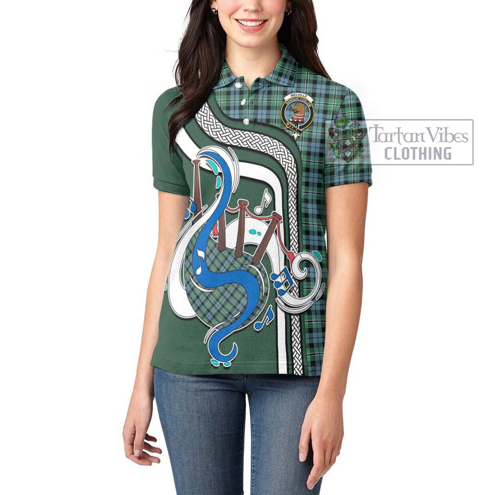 Melville Ancient Tartan Women's Polo Shirt with Epic Bagpipe Style - Tartanvibesclothing Shop