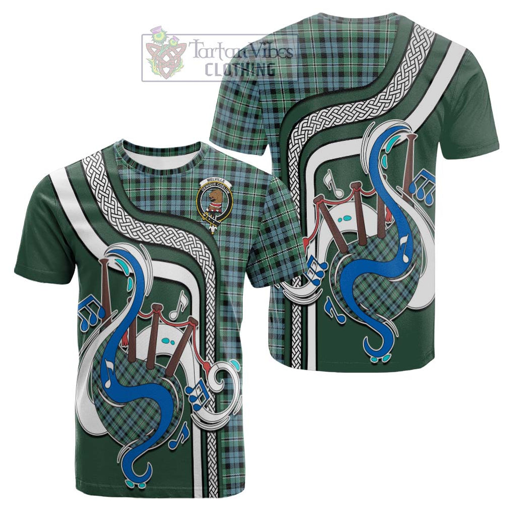 Tartan Vibes Clothing Melville Ancient Tartan Cotton T-shirt with Epic Bagpipe Style