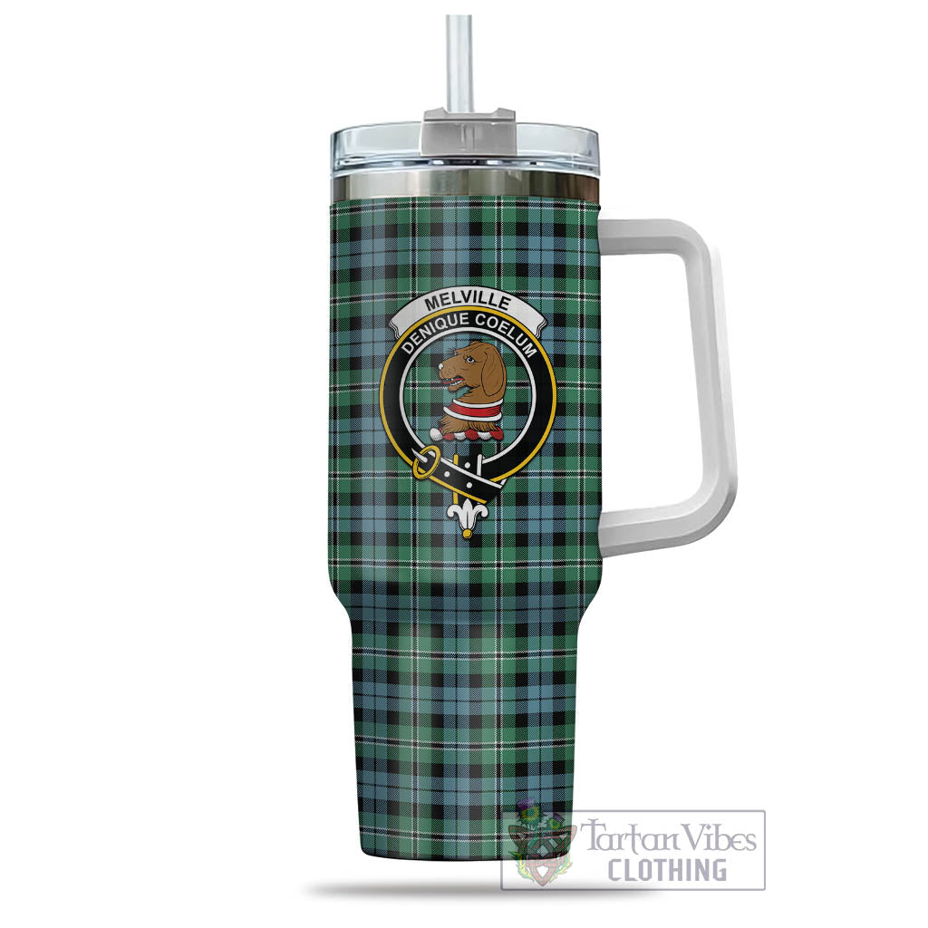 Tartan Vibes Clothing Melville Ancient Tartan and Family Crest Tumbler with Handle