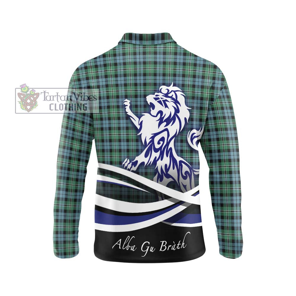 Melville Ancient Tartan Long Sleeve Polo Shirt with Alba Gu Brath Regal Lion Emblem - Tartanvibesclothing Shop